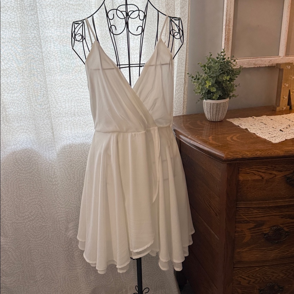 Windsor White Chiffon Wrap Mini Dress